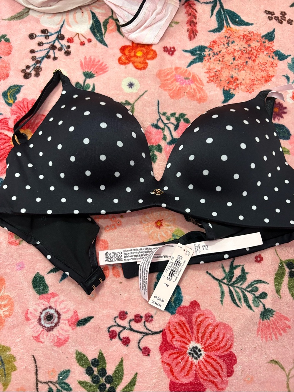 Victoria's Secret Black with White Polka Dot T-Shirt Bra